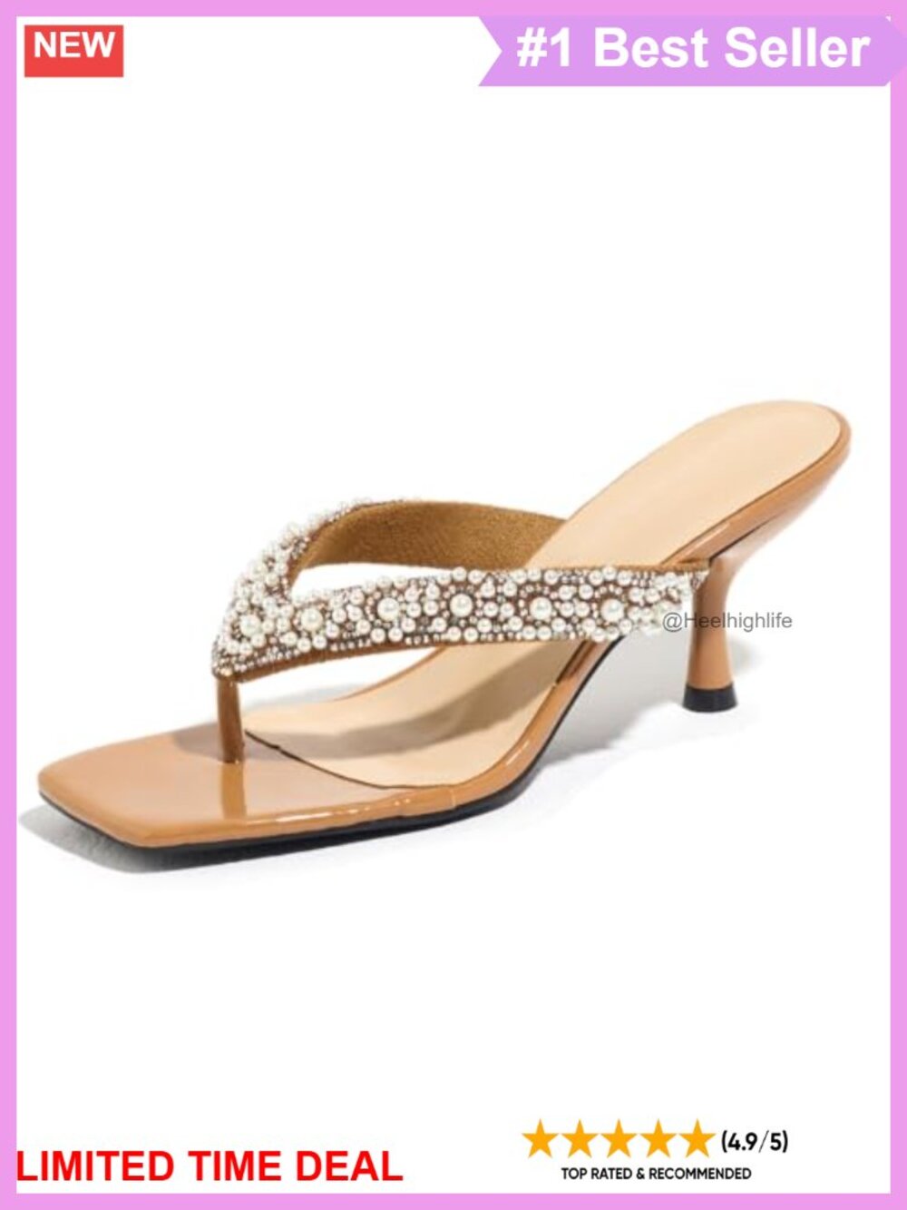 Square Toe Kitten Heel Thong Sandals Slip-On Flip Flop Mules